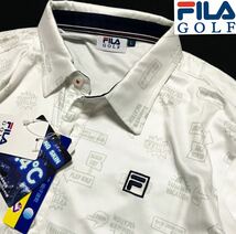 新品【メンズL】 白 FILA GOLF コミック柄 フィラゴルフ QUICK-DRY吸汗速乾 ストレッチ ポロシャツ_画像1