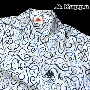 ^B282 новый товар [ мужской L] общий рисунок белый голубой [Kappa GOLF] Kappa Golf . пот скорость . антибактериальный дезодорация в целом дизайн стрейч mok шея рубашка с коротким рукавом 