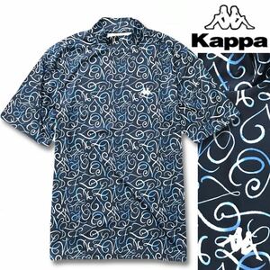  новый товар [ мужской L] общий рисунок темно-синий [Kappa GOLF] Kappa Golf . пот скорость . антибактериальный дезодорация в целом дизайн стрейч mok шея рубашка с коротким рукавом 