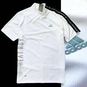 新品 【メンズXL(O)】白 adidas GOLF アディダス ゴルフ ビッグロゴ 半袖 モックネックシャツ ゴルフウエア の画像1