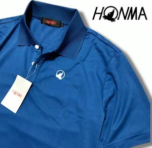 ◆H278新品【メンズL】ネイビーブルー 本間 ゴルフ さらさら生地 ボタンダウン 半袖 ポロシャツ 高品質 刺繍ロゴ HONMA 定価9000円