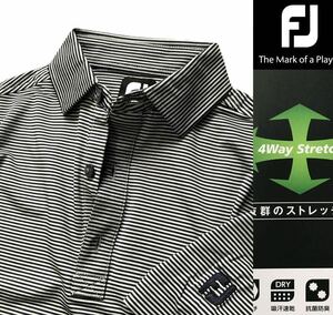 =K094 новый товар [ мужской M] серый [FOOT JOY GOLF] foot Joy Golf вышивка Logo рубашка-поло с коротким рукавом 4WAY стрейч UV cut . пот скорость .