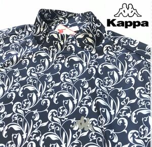 *H625 новый товар [ мужской XL(LL)] общий рисунок leaf рисунок темно-синий [Kappa GOLF] Kappa Golf . пот скорость . антибактериальный дезодорация стрейч mok шея рубашка с коротким рукавом (0)