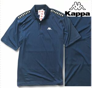 ◆H634新品【メンズL】ネイビー【Kappa GOLF】カッパゴルフ 吸汗速乾 抗菌防臭 ロゴライン ストレッチ 半袖ポロシャツ