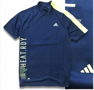 ▼S216新品 【メンズXL】ネイビー adidas GOLF アディダス ゴルフ ビッグロゴ 半袖 モックネックシャツ ゴルフウエア(0)(0)