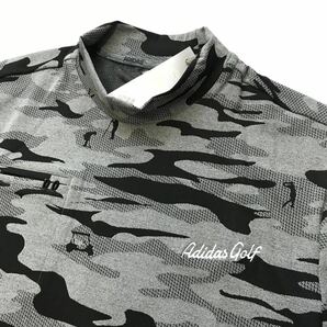 ◆H636新品【メンズL】迷彩グレー アディダス ゴルフ カモフラージュプリント 吸汗速乾 半袖モックネックシャツの画像2