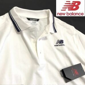 ◆H217新品【メンズL】白ホワイト【new balance】ニューバランス GOLF 左胸刺繍ロゴ コットン 半袖ポロシャツ