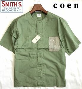 *z016 new goods [ men's L] khaki green special order United Arrows ko-enCOEN×SMITH'S no color short sleeves shirt 