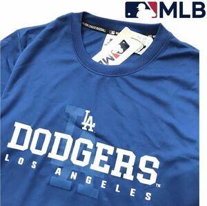 VS204 new goods [ men's LL] blue MLB license commodity Los Angeles *doja-s dry mesh T-shirt one Point Logo large . sho flat 