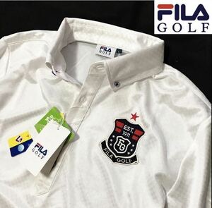 新品【メンズ3L(2XL)】白【FILA GOLF】フィラゴルフ COOL TOUCH光沢 高品質 接触冷感 吸汗速乾 ロゴ 半袖ポロシャツ