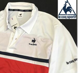 ▲B272新品【メンズXL(O)】ルコック 左胸ロゴ 半袖ポロシャツ ゴルフ ボタンダウン le coq sportif ゴルフ さらさら生地