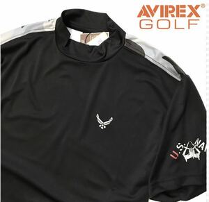 ◆H374新品 メンズL【AVIREX GOLF】黒 アヴィレックス ゴルフ 背面 迷彩ロゴ モックネック 半袖シャツ 定価9900円