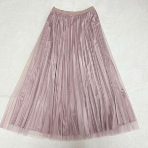 52.8 GRL グレイル サテン×チュールレイヤードプリーツスカート　fo858a ピンク ロング 春夏 かわいい フリーサイズ ウエストゴム