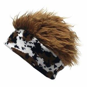 ウイッグキャップ　ブラウン ニュアンス柄　ヘアバンドタイプ 帽子 カツラ ウィッグヘア 帽子 髪の毛付き ウィッグ付き n546