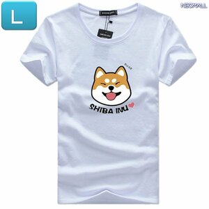 夏にピッタリ ☆ 丸首 半袖 Tシャツ【345】 ホワイト Lサイズ トップス シャツ シンプル イラスト シルエット 春夏