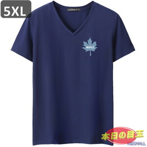 本日のお買得 ☆ Vネック 半袖 Tシャツ【455】 ネイビー 5XLサイズ トップス シャツ シンプル イラスト デザイン 春夏