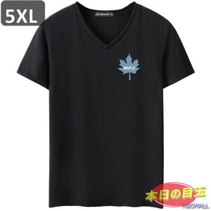 本日のお買得 ☆ Vネック 半袖 Tシャツ【455】 ブラック 5XLサイズ トップス シャツ シンプル イラスト デザイン 春夏