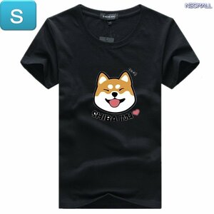 夏にピッタリ ☆ 丸首 半袖 Tシャツ【345】 ブラック Sサイズ トップス シャツ シンプル イラスト シルエット 春夏