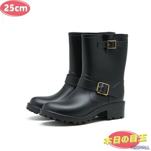 1 start * lady's stylish rain boots [495] 25.0cm black rain shoes rain shoes rainy season measures . slide waterproof rain snow clear weather combined use 