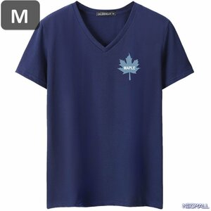 夏にピッタリ ☆ Vネック 半袖 Tシャツ【455】 ネイビー Mサイズ トップス シャツ シンプル イラスト デザイン 春夏