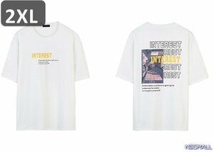 人気商品 ☆ 丸首 半袖 Tシャツ【469】 ホワイト 2XLサイズ トップス シャツ シンプル イラスト デザイン 春夏