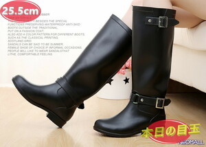 1 start * long rain boots [488] 25.5cm black × black zipper attaching . put on footwear ...! waterproof rain shoes lady's boots 