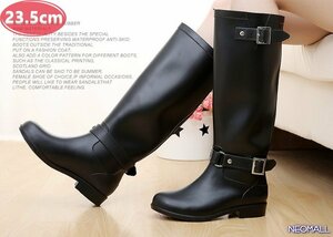  rain measures .* long rain boots [488] 23.5cm black × black zipper attaching . put on footwear ...! waterproof rain shoes lady's boots 