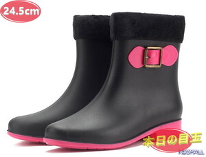 1 start * rain boots [499] 24.5cm black jockey boots waterproof rain shoes lady's boots rain boots 