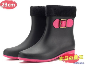 1 start * rain boots [499] 23.0cm black jockey boots waterproof rain shoes lady's boots rain boots 