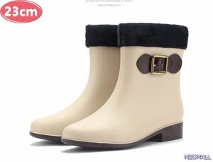  rain measures .* rain boots [499] 23.0cm beige jockey boots waterproof rain shoes lady's boots rain boots 