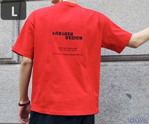 人気商品 ☆ 丸首 半袖 Tシャツ【472】 レッド Lサイズ トップス シャツ シンプル イラスト デザイン 春夏