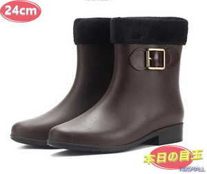 1 start * rain boots [499] 24.0cm Brown jockey boots waterproof rain shoes lady's boots rain boots 
