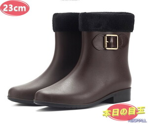 1 start * rain boots [499] 23.0cm Brown jockey boots waterproof rain shoes lady's boots rain boots 