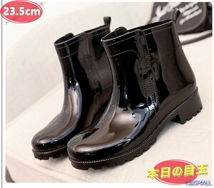 1 start * lady's stylish rain boots [492] 23.5cm black rain shoes rain shoes rainy season measures . slide waterproof rain snow clear weather combined use 