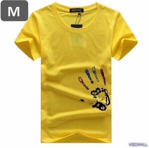 夏の定番 ☆ 丸首 半袖 Tシャツ【457】 イエロー Mサイズ トップス シャツ シンプル イラスト デザイン 春夏