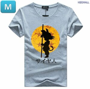 夏にピッタリ ☆ 丸首 半袖 Tシャツ【344】 グレー Mサイズ トップス シャツ シンプル イラスト シルエット 春夏