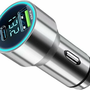 PD＋USB シガーソケット 2口 車載充電器 カーチャージャー スマホiPhone車内充電器 電圧計 LED表示の画像1