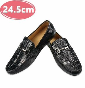 クロコダイルレザー ビジネスシューズ 最高級 ワニ革 クロコダイル 靴 メンズシューズ 革靴 ブラック 24.5cm 【n780】