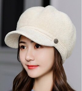 キャスケット ホワイト 帽子 レディース 秋冬 大きいサイズ キャップ ゆったり 可愛い かわいい 小顔 伸縮性 防寒対策