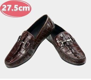 クロコダイルレザー ビジネスシューズ 最高級 ワニ革 クロコダイル 靴 メンズシューズ 革靴 ブラウン 27.5cm 【n784】