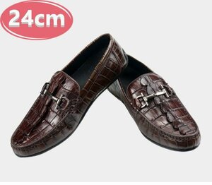 クロコダイルレザー ビジネスシューズ 最高級 ワニ革 クロコダイル 靴 メンズシューズ 革靴 ブラウン 24.0cm 【n784】