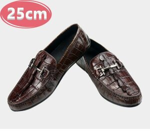 クロコダイルレザー ビジネスシューズ 最高級 ワニ革 クロコダイル 靴 メンズシューズ 革靴 ブラウン 25.0cm 【n784】