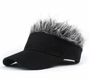 ウィッグ付サンバイザー 帽子 カツラ ウィッグヘア 髪の毛付き ウィッグ付き アウトドア スポー ゴルフ n548-A グレー
