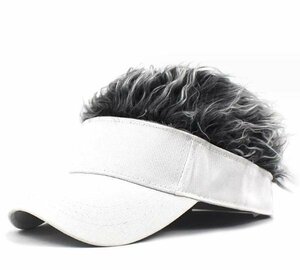 ウィッグ付サンバイザー 帽子 カツラ ウィッグヘア 髪の毛付き ウィッグ付き アウトドア スポー ゴルフ n548-B グレー
