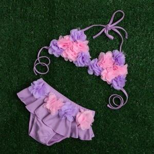 [ new goods ] separate swimsuit ( 100 - 120 ) 2 point set purple flower! girl girls pretty bikini swi-014-10-a