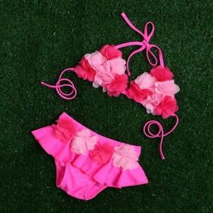 [ new goods ] separate swimsuit ( 90 - 110 ) 2 point set pink flower! girl girls pretty bikini swi-013-9-a