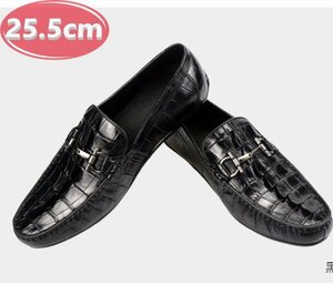 クロコダイルレザー ビジネスシューズ 最高級 ワニ革 クロコダイル 靴 メンズシューズ 革靴 ブラック 25.5cm 【n784】