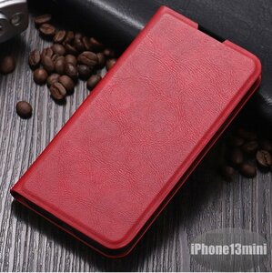 iPhone13mini case PU leather stylish smartphone case smartphone cover red Impact-proof impact absorption [n277]