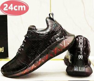 クロコダイルレザー スニーカー 最高級 ワニ革 クロコダイル 靴 メンズシューズ 革靴 ブラック 24.0cm 【n793】