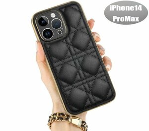 iPhone14PROMax case black quilting stylish smartphone case smartphone cover Impact-proof impact absorption [n320]
